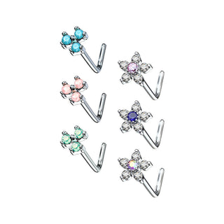 Nasenstecker L-Form Blumen Zirkonia Silber, 6 Stück
