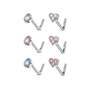 Nasenstecker L-Form Set Zirkonia Silber, 6 Stück