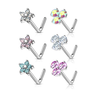 Nasenstecker L-Form Blumen Zirkonia Silber, 6 Stück