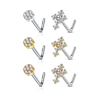Nasenstecker L-Form Blume Kreuz Zirkonia, 6 Stück