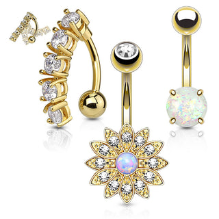 Bauchnabelpiercing Set Zirkonia Opal, 3 Stück