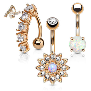 Bauchnabelpiercing Set Zirkonia Opal, 3 Stück