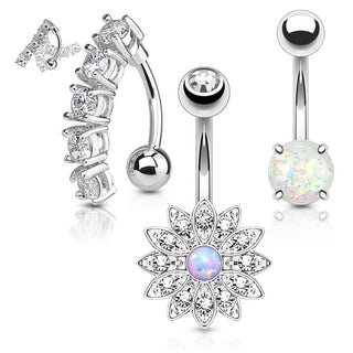Bauchnabelpiercing Set Zirkonia Opal, 3 Stück