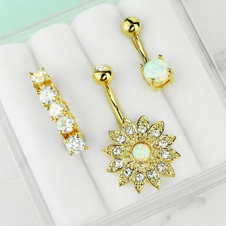 Bauchnabelpiercing Set Zirkonia Opal, 3 Stück