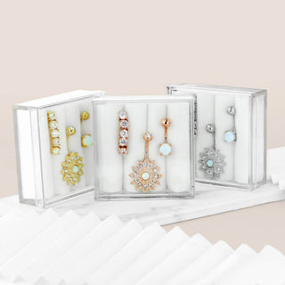 Bauchnabelpiercing Set Zirkonia Opal, 3 Stück