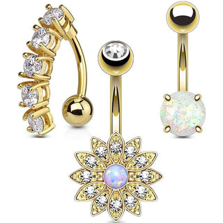 Bauchnabelpiercing Set Zirkonia Opal, 3 Stück