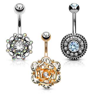 Bauchnabelpiercing Blumen Zirkonia, 3 Stück