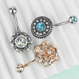 Bauchnabelpiercing Blumen Zirkonia, 3 Stück