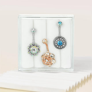 Bauchnabelpiercing Blumen Zirkonia, 3 Stück