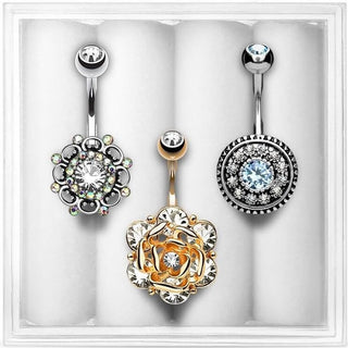 Bauchnabelpiercing Blumen Zirkonia, 3 Stück
