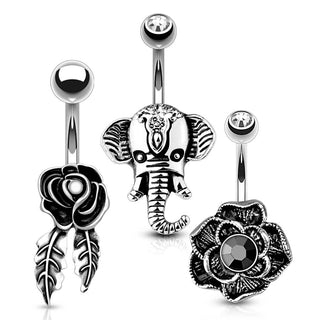 Bauchnabelpiercing Set Zirkonia Silber, 3 Stück