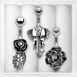 Bauchnabelpiercing Set Zirkonia Silber, 3 Stück