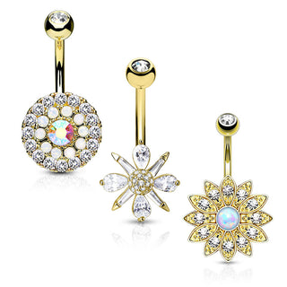 Bauchnabelpiercing Blumen Zirkonia Opal Gold, 3 Stück