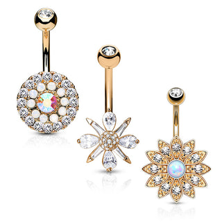 Bauchnabelpiercing Blumen Zirkonia Opal Gold, 3 Stück