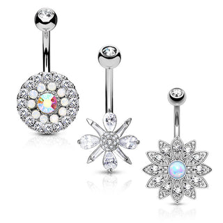 Bauchnabelpiercing Blumen Zirkonia Opal Gold, 3 Stück