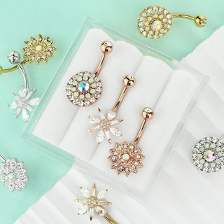 Bauchnabelpiercing Blumen Zirkonia Opal Gold, 3 Stück