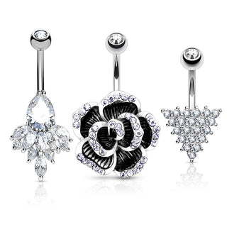 Bauchnabelpiercing Set Zirkonia, 3 Stück