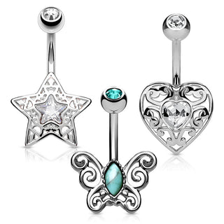 Bauchnabelpiercing Set Zirkonia, 3 Stück