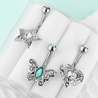 Bauchnabelpiercing Set Zirkonia, 3 Stück