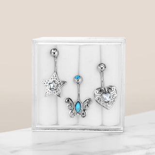 Bauchnabelpiercing Set Zirkonia, 3 Stück