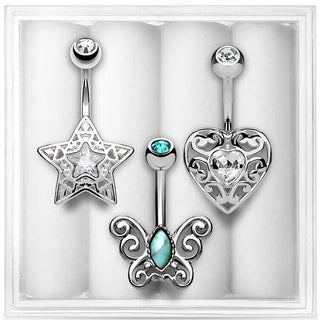 Bauchnabelpiercing Set Zirkonia, 3 Stück