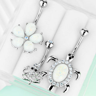 Bauchnabelpiercing Set Zirkonia Opal Siber, 3 Stück