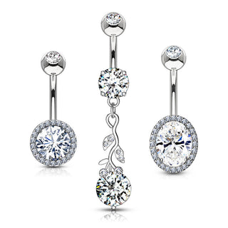 Bauchnabelpiercing Rund Zirkonia, 3 Stück