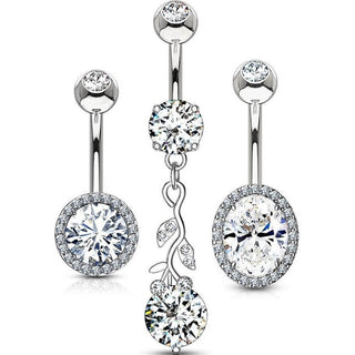 Bauchnabelpiercing Rund Zirkonia, 3 Stück