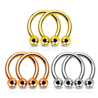 Hufeisen Piercing Kugel Gold PVD, 3 Paar