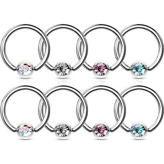 Ring Set Zirkonia Klemmkugelring, 4 Paar