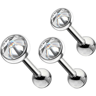 Barbell Zirkonia Rund Silber, 3 Stück