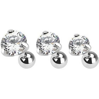 Barbell Zirkonia Rund Silber, 3 Stück
