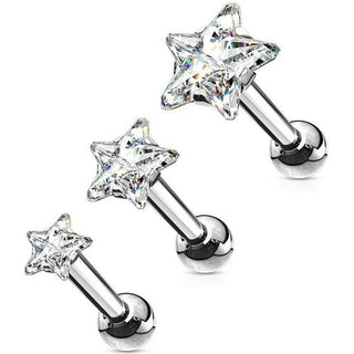 Barbell Set Stern Zirkonia Silber, 3 Stück