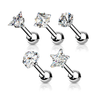 Barbell Set Zirkonia Silber, 5 Stück