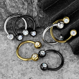 Hufeisen Piercing Kugel Zirkonia PVD, 6 Stück