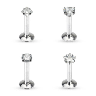 Labret Set Zirkonia Silber Innengewinde, 4 Stück