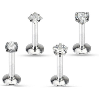 Labret Set Zirkonia Silber Innengewinde, 4 Stück