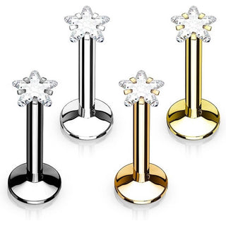 Labret Stern Zirkonia Titan PVD Innengewinde, 4 Stück