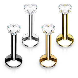 Labret Herz Zirkonia Titan PVD Innengewinde, 4 Stück