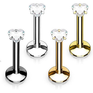 Labret Herz Zirkonia Titan PVD Innengewinde, 4 Stück