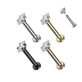 Labret Marquise Schliff Zirkonia Innengewinde, 4 Stück