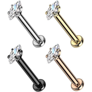 Labret Marquise Schliff Zirkonia Innengewinde, 4 Stück