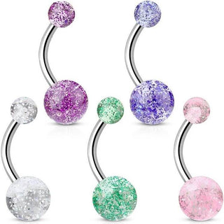 Bauchnabelpiercing Acryl Ultra Glitzer Kugel, 5 Stück