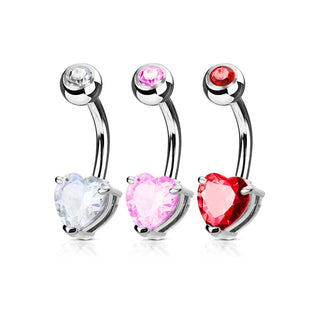 Bauchnabelpiercing Herz Zirkonia Silber, 3 Stück