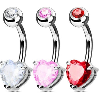 Bauchnabelpiercing Herz Zirkonia Silber, 3 Stück