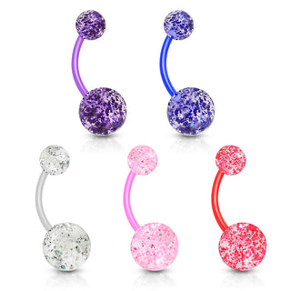 Bauchnabelpiercing Acryl Ultra Glitzer Kugel, 5 Stück