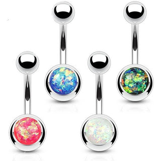 Bauchnabelpiercing Kugel Opal Silber, 4 Stück