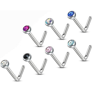 Nasenstecker L-Form Zirkonia Rund Silber, 7 Stück