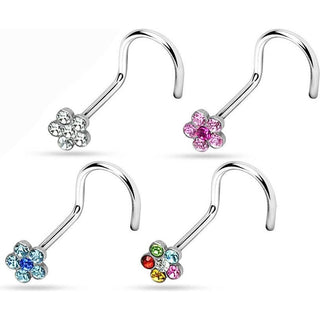 Nasenstecker Blume Zirkonia Silber, 4 Stück