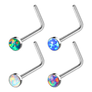 Nasenstecker L-Form Opal Rund Silber, 4 Stück